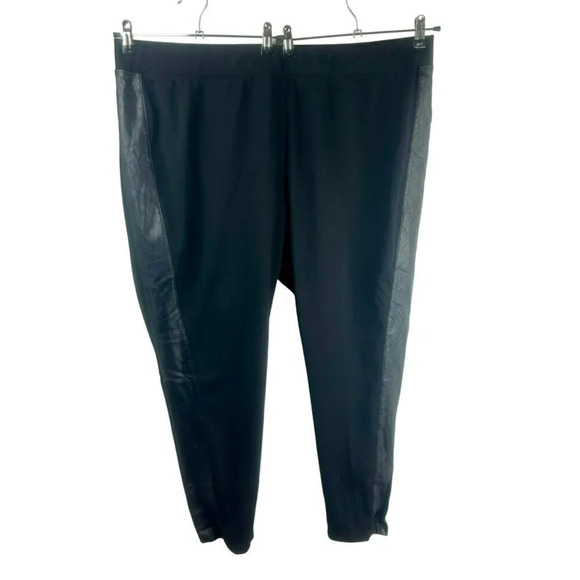 Catherines Legging Pants Women Plus 3X 26 28 Black‎ Faux Leather Stripe Stretch - Picture 1 of 7